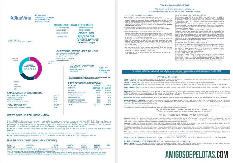 Extrato de empréstimo hipotecário do USA California BlueVine Bank em formatos Word e PDF, 4 páginas 1 2 modelo